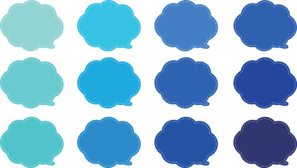内側に白い破線がある雲の形をしたふきだしセット。
12色のかわいいベクター画像。