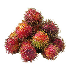 Fresh rambutan fruit piled high, showcasing vibrant colors and unique texture, Isolated image a tropical fruit rambutan piled on a white background