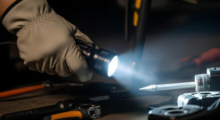 Blank utility glove worn mockup, isolated close-up