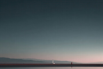 minimalist depiction of solar thermal plant in morocco during soft twilight showcasing seasonal transition