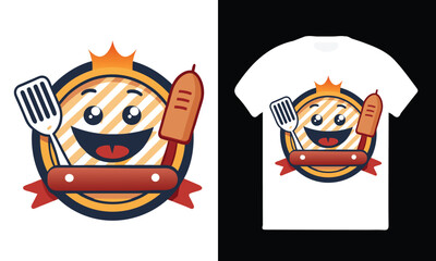BBQ King Grill Master Vector T-Shirt Design | Retro Vintage Barbecue Logo.