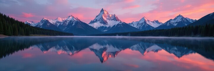 Fototapeta premium Serene lake reflections of Teton range at dawn, Jackson Hole, reflection
