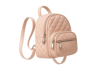 Light pink quilted mini backpack isolated on transparent background