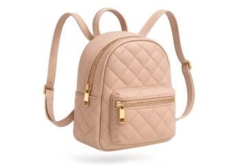 Stylish quilted mini backpack in soft pink isolated on transparent background