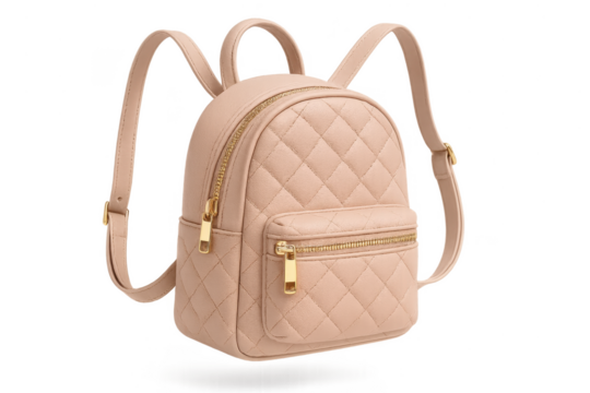 Stylish quilted mini backpack in soft pink isolated on transparent background