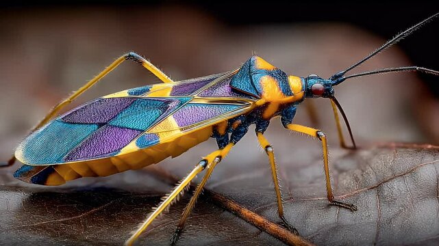 Colorful Leaf-footed Bug Close-Up: Detailed Macro View of Insect on Leaf