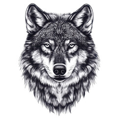 Wolf illustration with intricate pattern against a Transparent background showcasing detailed features and expression, wolf with pattern isolated PNG background