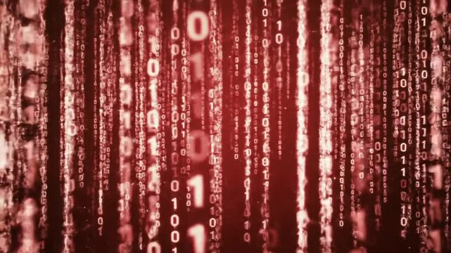 Red coding matrix resembling futuristic data stream or visualized hacking software

