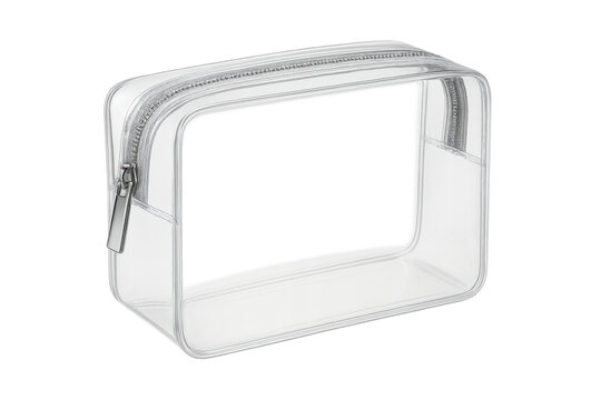 Clear transparent plastic cosmetic bag isolated on a transparent background