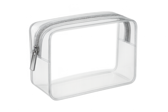 Clear transparent plastic cosmetic bag isolated on a transparent background