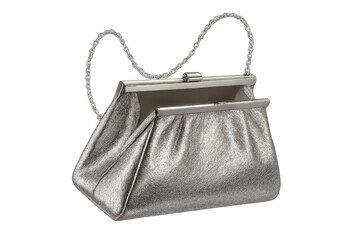 Elegant silver metallic clutch bag isolated on transparent background