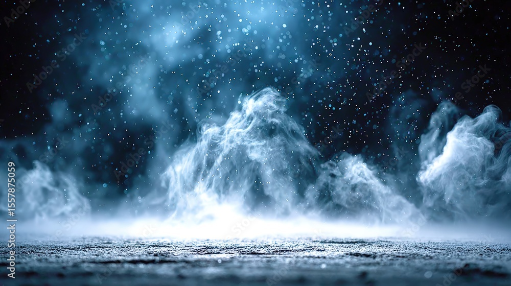 Poster luminous fog with magical floating particles in close-up view