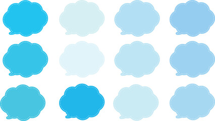 内側に白い破線がある雲の形をしたふきだしセット。
12色のかわいいベクター画像。