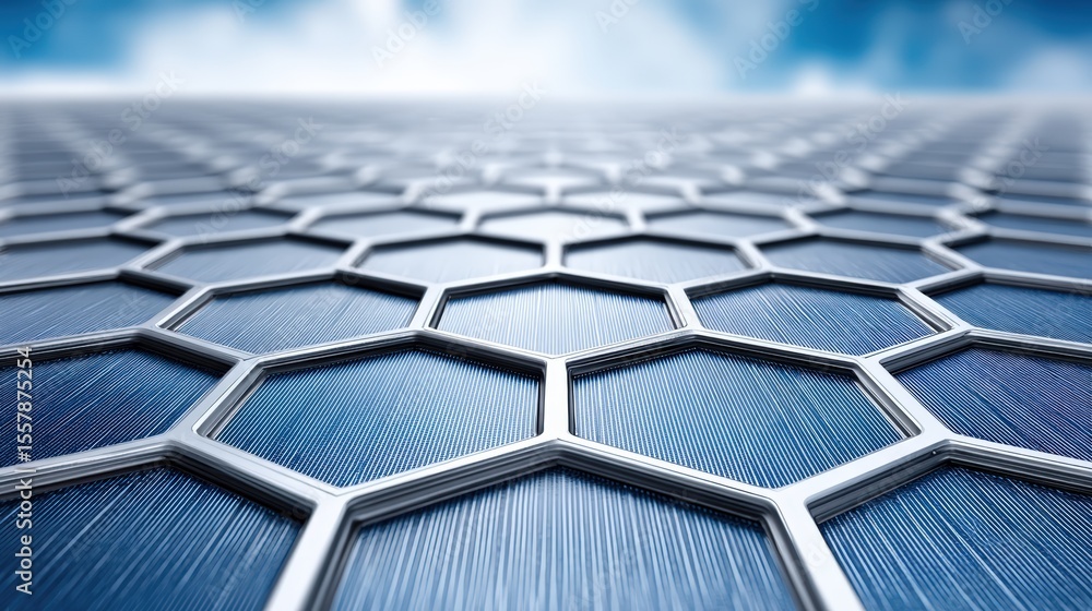 Poster close-up of glistening solar panel surface with hexagonal patterns