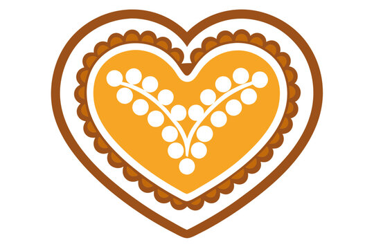 heart-shaped gingerbread cookie, brown, orange, white clip art preview