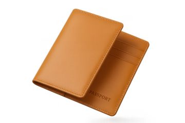 Stylish brown leather passport holder isolated on transparent background