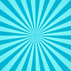 Retro Sunburst background. Centric blue vector pattern, Sun lines with dots . Flat Rays illustration. Shiny template for your design, seamless starburst backdrop