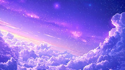 Purple Sky Galaxy Background – Vector Presentation Template with Stars and Clouds in a Celestial Design