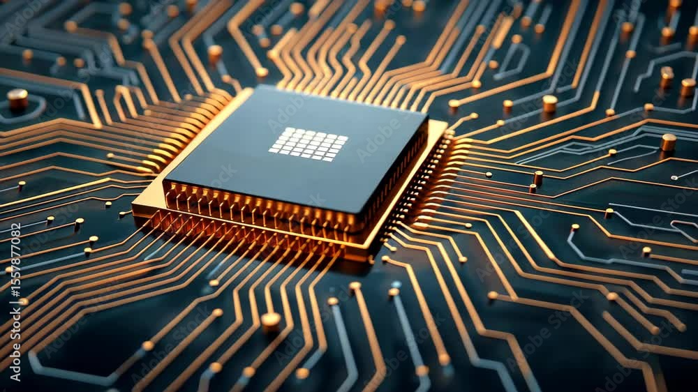 Aufkleber precision in the digital heart: a high-angle shot that reveals the intricate network of a computer c