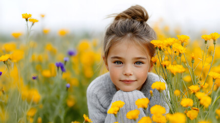 Smiling Child in a Field of Flowers