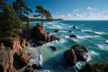 Coastal Scenery Turquoise Waves on Rocky Shore