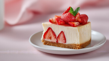 Delicious Cheesecake Slice with Berries and Mint