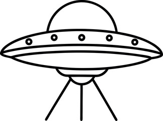 Black and White Line Art of Classic UFO with Landing Legs
