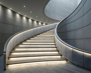 Obraz premium Contemporary curved staircase in architectural gray setting