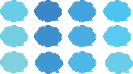 内側に白い破線がある雲の形をしたふきだしセット。
12色のかわいいベクター画像。