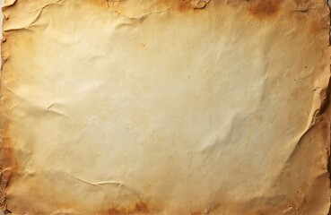 Old paper with stains, water spots. Aged yellowed parchment, vintage grunge texture. Torn edges, rough surface. Perfect retro design background for art projects.