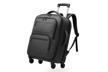 Stylish dark grey rolling backpack, isolated on transparent background