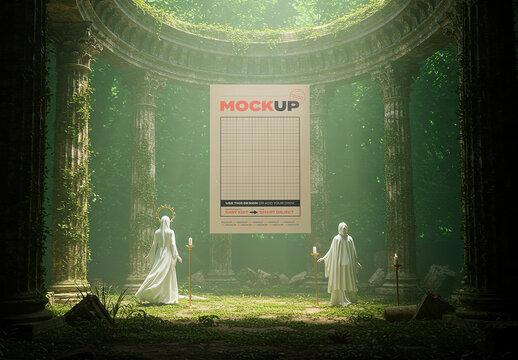 Altar Forest Vertical Poster Frame Mockup Floating