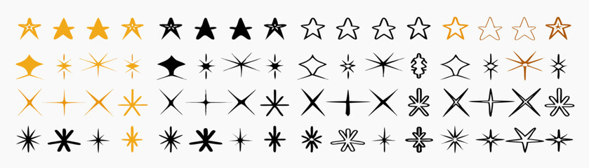 Collection of different star shapes and designs in gold and black colors on a white background display created with generated ai