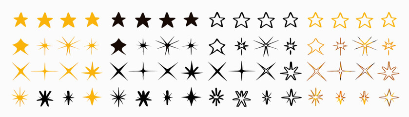 Fototapeta premium Illustration featuring a variety of star shapes in gold black and outline arrangements on a white backdrop created with generated ai