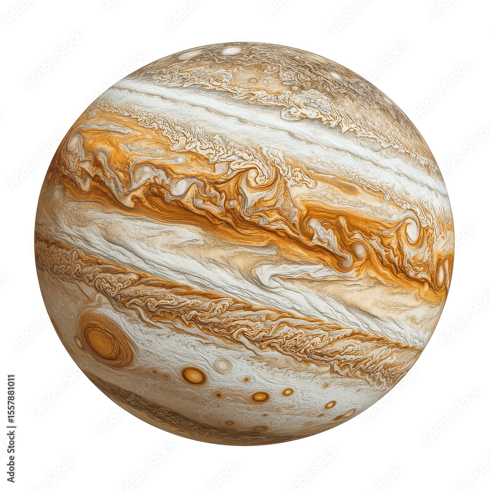 Poster jupiter planet isolated on a transparent background with detailed cloud bands and color variations, 