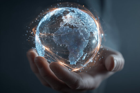 Holographic globe with global data connectivity in hand