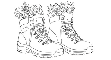 Brown Autumn Boots Filled with Colorful Fall Leaves