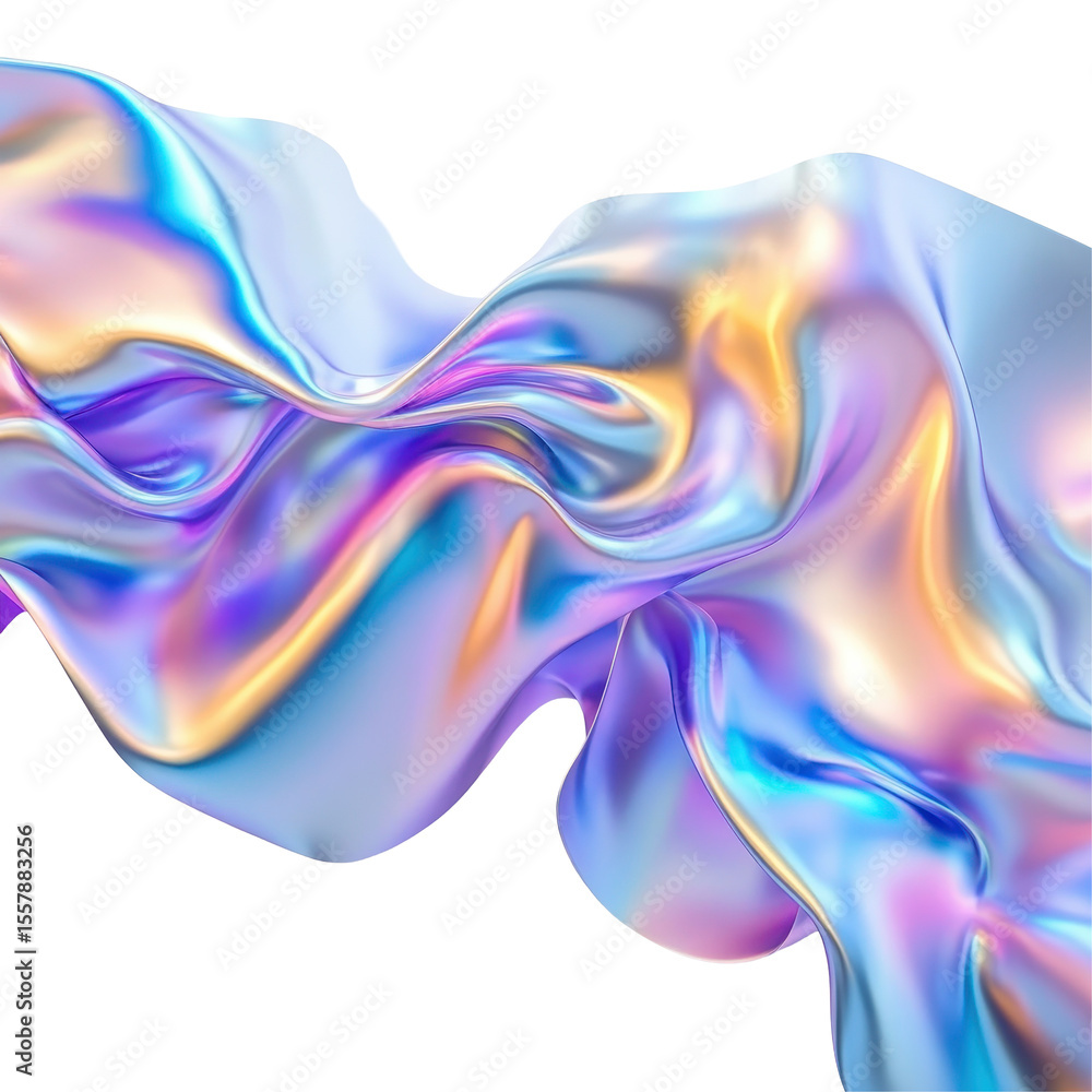 Fototapete holographic gradient wave swirls on a white background creating a vibrant texture, holographic gradi