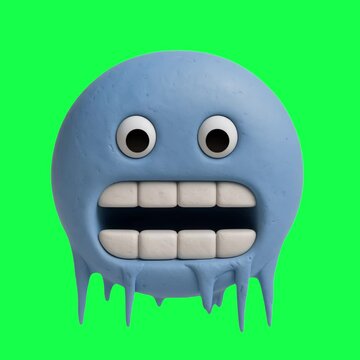 Blue clay emoji with teeth animation, transparent 4K video, green screen