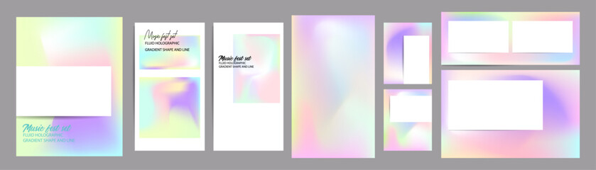 Fototapeta premium Gradient The 3D Memphis Style mesh cover set of backgrounds The Clean Style texture foil pearl shades. Abstract 3D gradient with holographic foil. 90s, 80s retro style