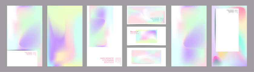 Gradient The 3D Memphis Style mesh cover set of backgrounds The Clean Style texture foil pearl shades. Abstract 3D gradient with holographic foil. 90s, 80s retro style