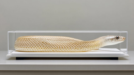 Snake skeleton radiograph in display case for scientific study and educational purposes