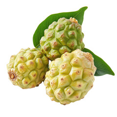 Fototapeta premium Non fruit with green leaves displayed on a clean Transparent background enhancing natural beauty and health benefits, Non fruit with leaf on PNG background