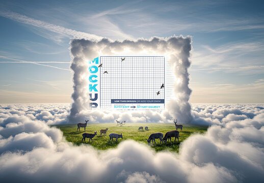 Horizontal Image Mockup inside Clouds Garden with Animals