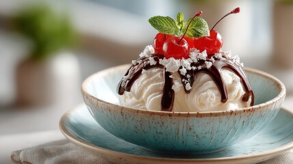 Delicious dessert indulgence in a pastel blue bowl
