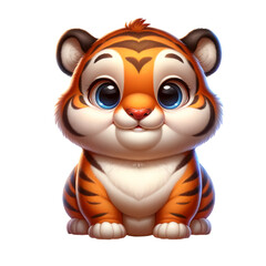 Chubby Tiger Cub: A charming illustration of a delightful tiger cub, radiating an irresistible charm and cuddly appeal, showcasing its striking orange and black stripes and endearing.