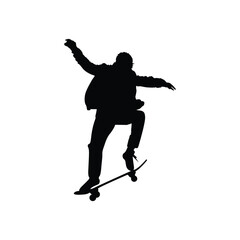 Fototapeta premium Skateboarder Black and White Silhouette Vector Illustration