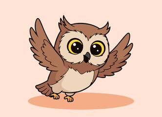 cute little owl  with big eyes flying and smiling happy