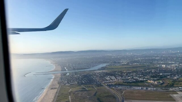 aerial coasline from the window of a plane Los Angeles