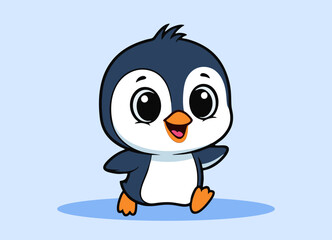 cute little penguin with big eyes running and smiling happy